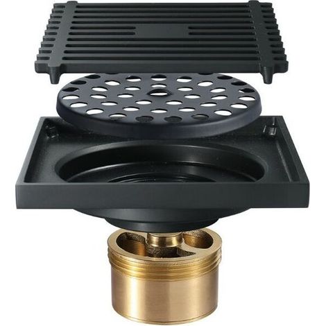 Siphon de Douche à l'Italienne Noir, Bonde Anti-Odeur 100x100 mm