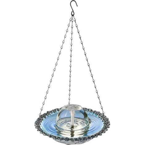 Fontaine d'extérieur à suspendre en plastique et métal pour jardin, terrasse, cour, installation facile, design d'eau en cascade pour petits oiseaux sauvages, bleu, décoration extérieure (1/5)