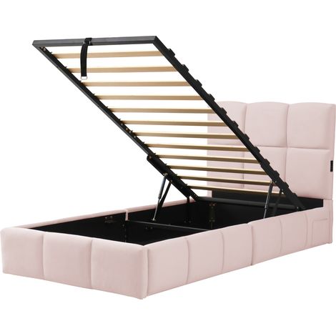Cama canapé infantil 90 x 200 cm con somier, terciopelo rosa, cabecero acolchado y USB (1/5)