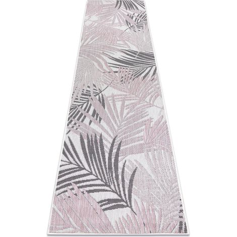 Teppich, Läufer SISAL SION Palmenblätter, tropisch 2837 flach gewebt ecru / rosa pink 70x300 cm