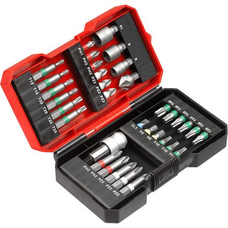 Original Einhell 34-tlg. Bit-Set (Schrauberbit-Set, 18x Bit 25 mm, 11x Bit 50 mm, 3x Steckschlüsseleinsatz, 1x Senker, 1x Schnellwechselbithalter, inkl. Aufbewahrungsbox) (1/4)