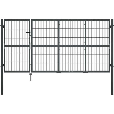 Portillon de Clôture Porte Portillon Portail de jardin avec poteaux Acier 350 x 120 cm Anthracite 43142 (1/5)