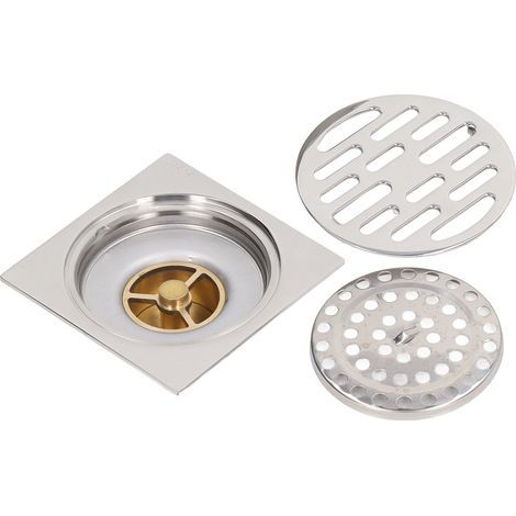 Desagüe de suelo cuadrado de 10,2 cm, resistente a olores e insectos, con núcleo de cobre puro para baño, cocina, balcón y revestimiento de aguas poco profundas. (1/5)
