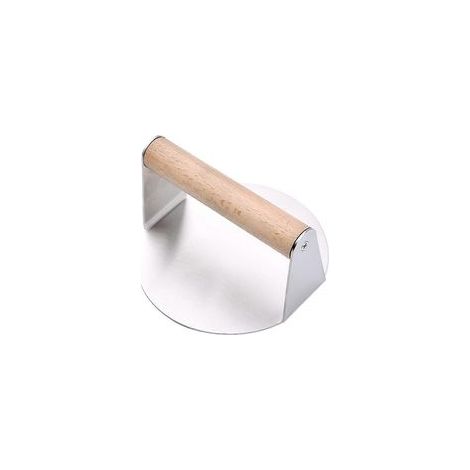 Presse à hamburgers en acier inoxydable, presse à grillades robuste avec manche en bois, presse à bacon (1/5)