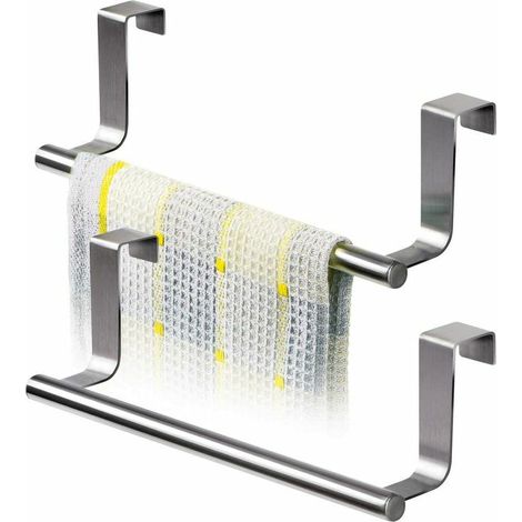 RHG Lot de 2 Porte Serviettes Torchons sur Porte, Barre Acier INOX à Suspendre sur Porte de Tiroir Placard, Installation sans Perçage(Acier inoxydable, petit)