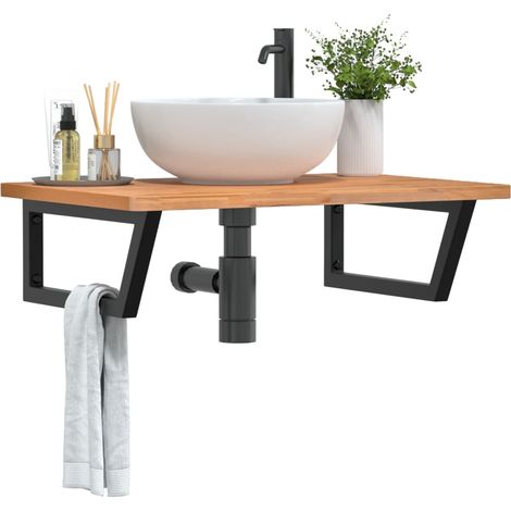 Waschbeckenregal Wandmontage Stahl und Massivholz Buche