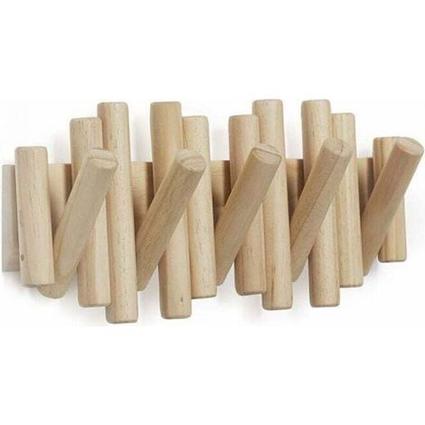 Wandhaken mit 5 Haken, aus Naturholz, 37,1x16,5x4,4 cm