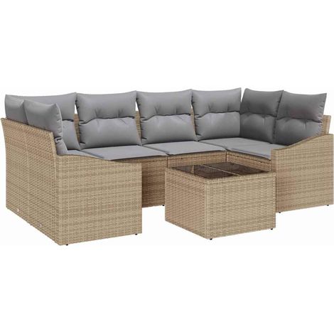 Maison Exclusive - Sofa Set mit Kissen 7 pcs Beige und Grau Poly-