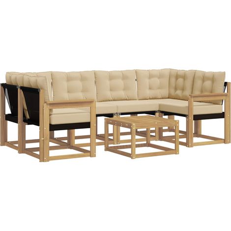 Conjunto de sofás de exterior con cojín 7 pcs y Beige vidaXL
