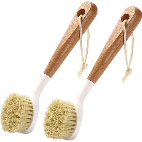 Brosse à vaisselle 2 pièces brosse à vaisselle en bois à long manche brosse de nettoyage en sisal casseroles et poêles évier de maison (1/5)
