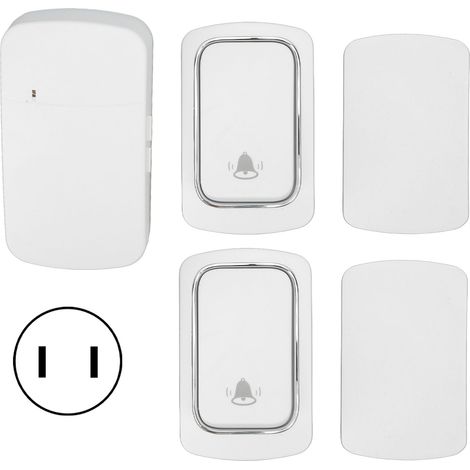 Sonnette sans fil auto-alimentée, 2 émetteurs longue portée, 38 sonneries, sans piles, pour maison villa, prise US 100V-230V (1/5)
