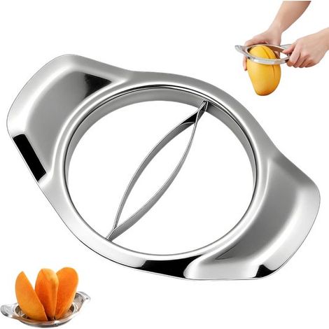 Coupe-fruits - Dénoyauteur à mangue - Coupe-fruits en acier inoxydable - Argenté - Dénoyauteur à mangue en acier inoxydable - Compatible lave-vaisselle - Idéal pour les salades de fruits et les desser (1/5)