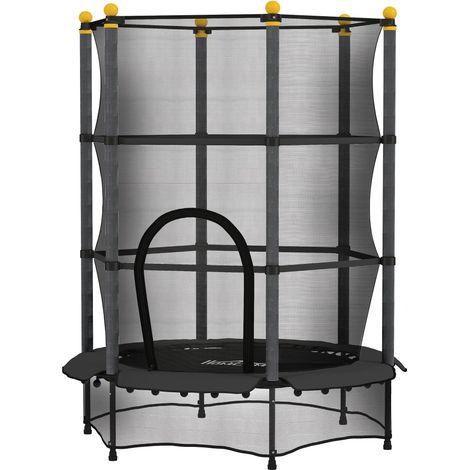 Trampoline pour enfants, Ø 140 cm, avec filet de sécurité, pour une utilisation intérieure et extérieure, acier et plastique, charge maximale 50 kg, noir (1/5)