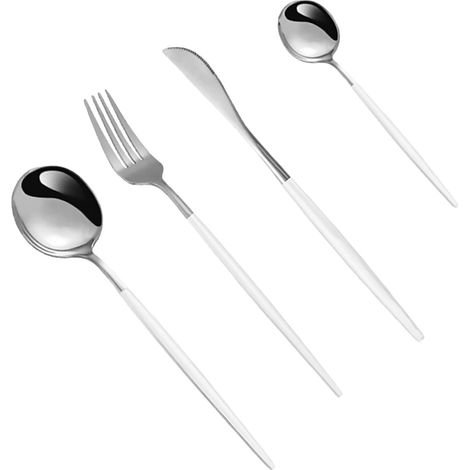 1 Ensemble de couverts,Acier inoxydable,4 pièces,Fourchette cuillère couteau,Usage quotidien fête camping (1/5)