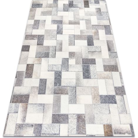 Tappeto PATCHWORK 21723 grigio - Pelle di vacchetta, tavole beige 160x230 cm