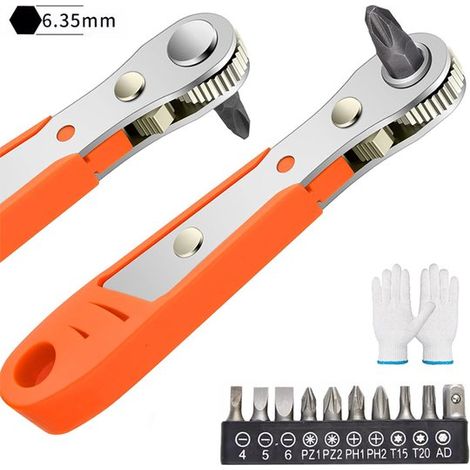 Destornillador de carraca con guantes，mini llave de carraca con accionamiento de 6,35 mm，par de torsión alto de 6,35 mm，Combinación 1 (1/5)