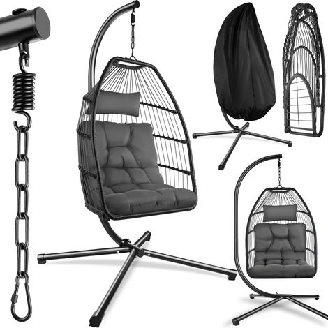 Fauteuil suspendu, pivotant, coussin, acier, gris foncé 98x107x202cm