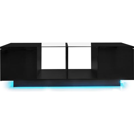 Mesa de centro negra con LED 16 colores y tapa de cristal 120 x 50 x 38,5 cm HOMVRA (1/5)
