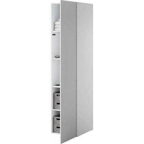 Treville 1-türiger Mehrzweck-Kleiderschrank, Multifunktionselement mit 4 Innenregalen, gerippte Oberfläche, 45x56 H199 cm, weiß