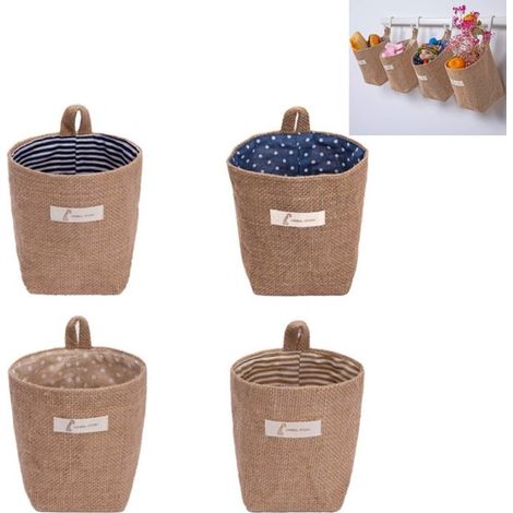 Confezione da 4 sacchi portaoggetti da parete, cestino portaoggetti in cotone e lino, cestino da parete pieghevole, scatola organizer per la famiglia, borsa da appendere, contenitore per la porta (1/5)