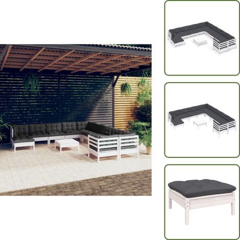 12-tlg. Garten-Lounge-Set mit Kissen Weiß Kiefernholz - Garten Lounge Set - Kiefernholz Möbel - Outdoor Möbel - Loungesessel - Gartenmöbel