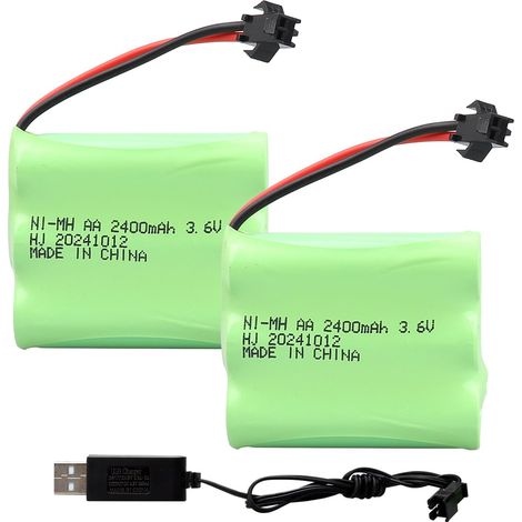 Lot de 2 Batteries Rechargeables NI-MH 3,6 V 2400 mAh avec Prise SM 2P, Batterie AA RC pour Jouets télécommandés, éclairage, Outils électriques, appareils électroménagers (1/5)