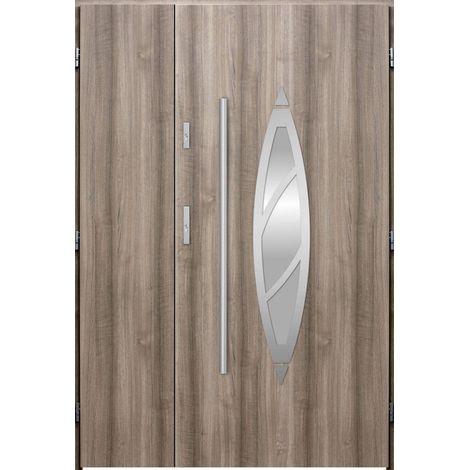 Porte d'entrée double BELIAR 120x200 cm chêne blanchi - Poignée et serrure : Sans - Poussant: Gauche