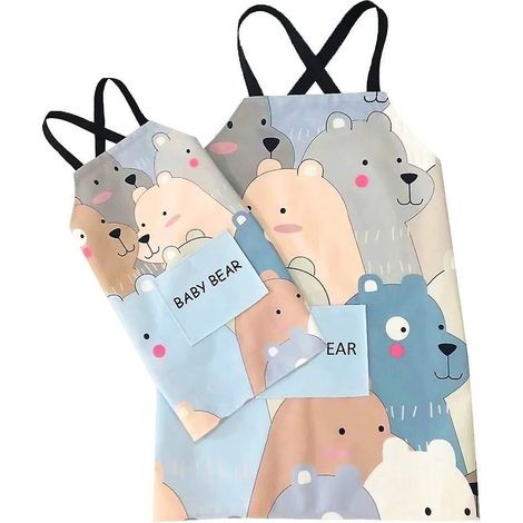 Küchenschürzen mit Taschen für Mutter und Tochter, Schürzen zum Backen, Grillen und Gärtnern, blauer Bär (1/5)