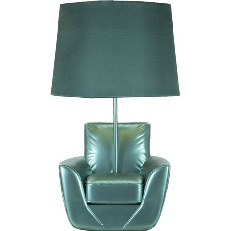 Lampada da comodino Midcentury Turchese in resina con paralume in tessuto