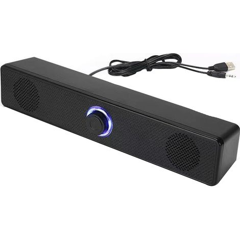 Barre de son gaming Bluetooth 5.0, 2 x 3 W, entrées USB et jack 3,5 mm, son surround 3D, pour PC et mobile, noir (1/5)