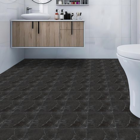 Randaco Autocollant de Carrelage de Salle de Bain étanche pour Mur Amovible PVC Autocollant de Sol en Marbre Noir Auto-adhésif,44pcs ,4m² (1/5)