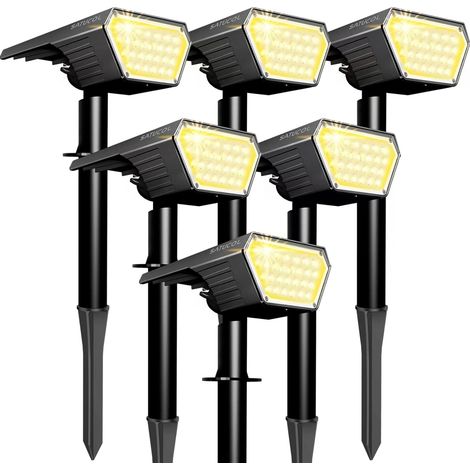 Lot de 6 spots solaires d'extérieur, allumage/extinction automatique, étanches IP65, éclairage extérieur 2 en 1 à énergie solaire, pour jardin, allée (blanc chaud)