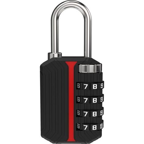 Cadenas à combinaison pour casier, serrure à combinaison à 4 chiffres, cadenas avec code pour casier de gym, armoire, unité de rangement, étui, clôture extérieure (non lumineux, noir) (1/4)