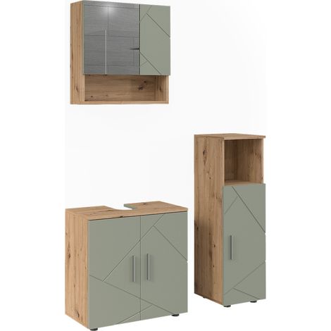 Conjunto de muebles de baño de 3 piezas Irma, Verde salvia, 3 partes, Vicco