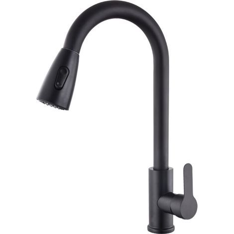 Robinet extractible de lavabo de cuisine domestique en acier inoxydable noir télescopique rotatif chaud et froid (1/5)