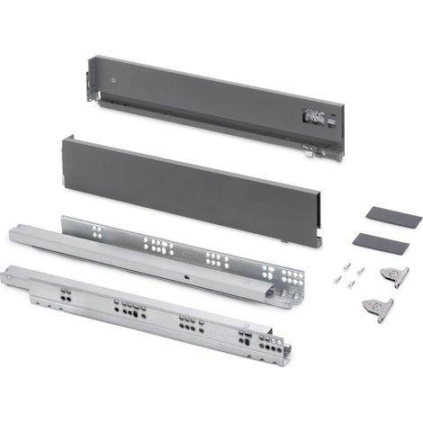 Emuca Aussenschublade Vertex mit 3D-Regelung, Höhe 93mm, 60Kg, Tiefe 500mm, Stahl, Anthrazitgrau (1/5)