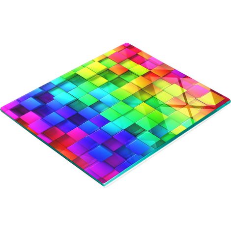 Tabla de cortar decorativa de vidrio templado, cajas de colores, 60x52 cm (1/5)