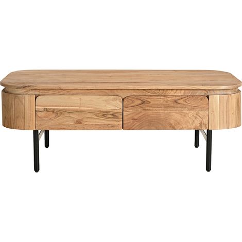 Tavolino da salotto con vani contenitori in legno massello e metallo nero 4 cassetti L115 cm NAPOLI (1/4)