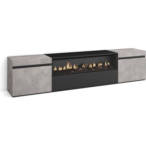 Skraut Home - TV-Schrank, Lowboard, für Wohnzimmer und Esszimmer, 200x45x35cm, Für TV-Geräte bis zu 80", Elektrokamin. Maße, Moderner Stil, Zementgrau (1/5)