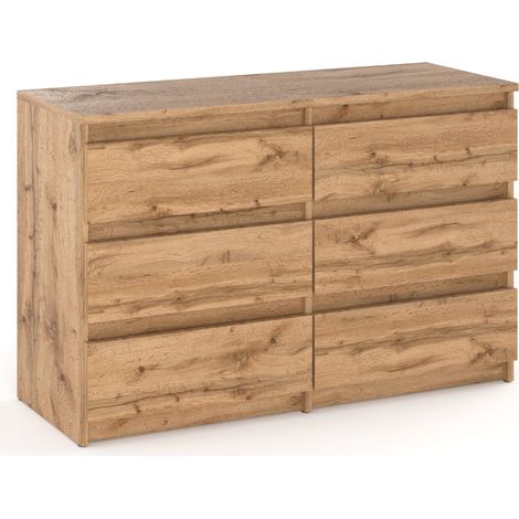 Commode enfant 100 cm – 6 tiroirs – Panneau stratifié chêne Wotan – Design ergonomique pour rangement optimal (1/4)