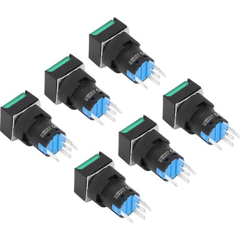 25 Stück kleine, selbstverriegelnde quadratische Drucktaster mit Beleuchtung, 16 mm, 24 V, 5 A, grün (1/5)