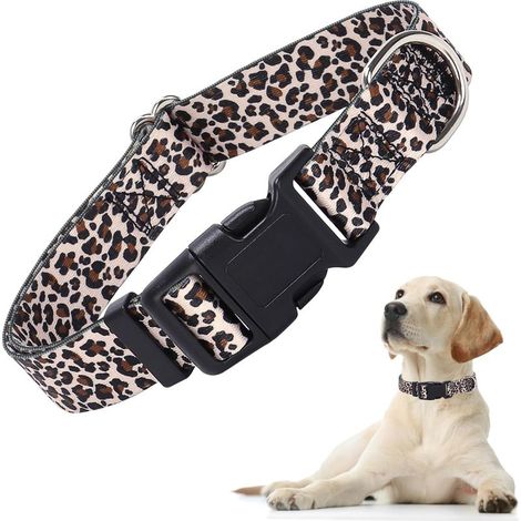 Adorable collier pour chien à imprimé léopard, ajustable, confortable, doux et durable, convenant aux chiens de petite, moyenne et grande taille (imprimé léopard XL). (1/4)