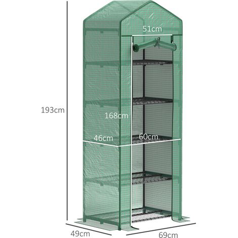Serre avec porte enroulable, étagères, serre en acier avec film résistant à l'hiver, serre pour balcon, jardin, serre à tomates 69 x 49 x 193 cm, serre pour tomates, légumes, fleurs, plantes vertes (1/5)