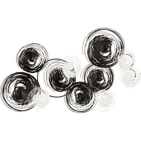 Décoration murale 143x85 cm cercles noir et blanc en métal