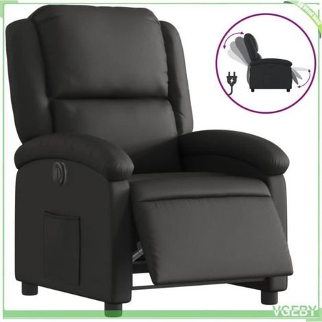 Fauteuil inclinable électrique - V GEBY - Noir - Cuir véritable - Inclinaison 135° - 1 place (1/4)