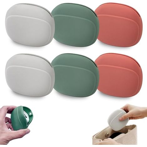 Juego de 6 mini estuches de silicona para guardar auriculares con cable, cables USB, llaves y otros objetos. Caja de almacenamiento portátil de 9x8x2,5 cm, disponible en 3 colores (verde, gris y rosa) (1/4)