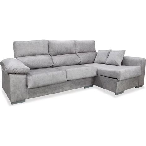 Sofá Chaiselongue a la derecha Jaime tapizado gris claro, 263cm(ancho) 145cm(fondo) 98cm(altura).
