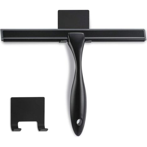 Grattoir de douche - 25 cm Noir mat - Grattoir multifonctionnel en acier inoxydable pour salle de bain, portes de douche, miroirs, carrelage et vitres de voiture - 100 % anti-rayures