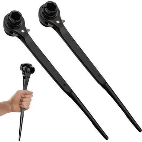 Lot de 2 clés à cliquet pour construction d'échafaudage 19/22 mm, clé d'échafaudage commutable droite/gauche en CR-V, cliquet d'échafaudage avec phosphatation noire résistante à la corrosion (1/5)