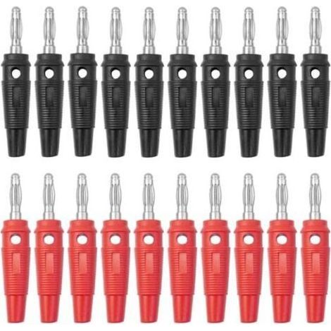 20 fiches bananes de 4 mm (10 rouges, 10 noires), fiches haut parleurs 20 A pour le raccordement d'enceintes Hi Fi, d'amplificateurs, de récepteurs et de systèmes stéréo. Marque : BuxiuGK (1/5)